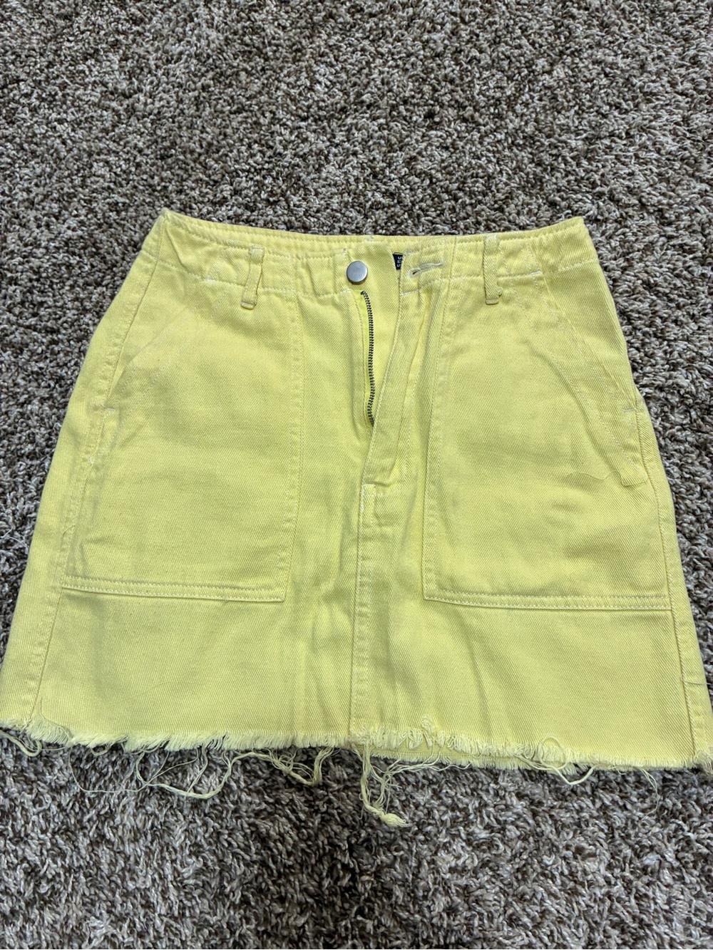 Boohoo Yellow Denim Mini Skirt with Patch Pockets